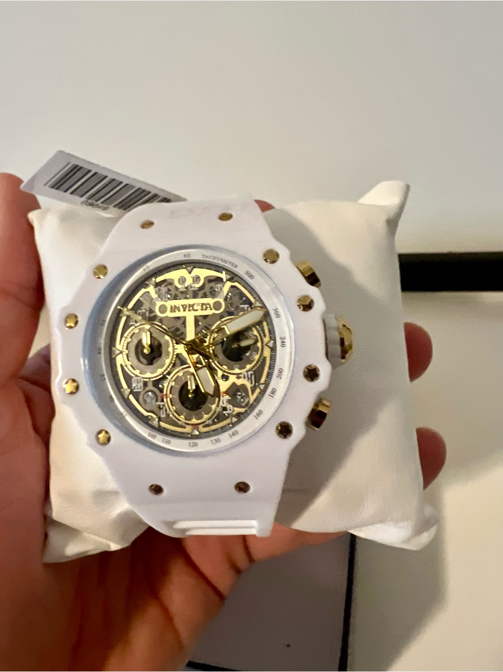 Invicta White And Gold Skeleton Dial Chronograph Watch